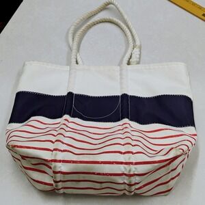 Sea Bags of Maine Medium Tote Nautical Sail Blue White Red Stripes Rope Handles